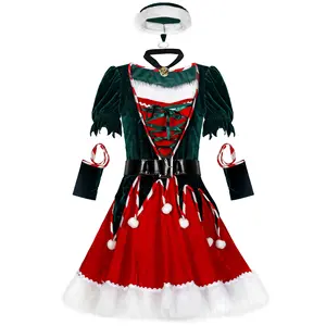 ชุดคริสมาสต์เอลฟ์สำหรับผู้ใหญ่,ชุดแต่งตัวสาวซานตาเอลฟ์ชุดโลลิต้าชุดคอสเพลย์ชุดงานเลี้ยงแฟนซีปี S-XXL