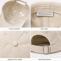 Casquette de baseball non structurée en coton crème non marquée, style vintage délavé, six panneaux, réglable avec boucle métallique