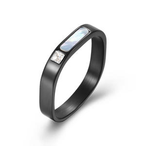 European American Cross Border Niche Personalized <b>Light</b> Luxury <b>Shell</b> Inlaid Square Titanium Steel Ring For Women With Diamond - Product Image 5