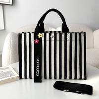 Sac fourre-tout tendance grande capacité, sac à documents en toile, sac bandoulière polyvalent, sac fourre-tout en toile de coton pour femme avec rayures