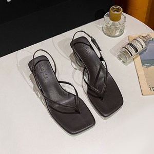 Sandales à talons pour femmes, bout carré, talon bas, bride arrière, à enfiler, en PU, style élégant, couleur unie, respirantes, pour l'été - Product Image 4