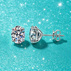 Boucles d'oreilles clous en moissanite ovale brillante S925 en argent sterling, couleur D, VVS1, 1 carat, plaquées rhodium, vente en gros d'usine pour femmes - Product Image 5