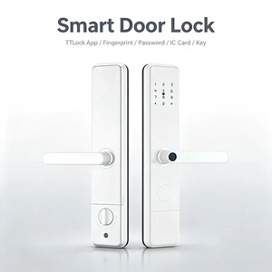 قفل باب ذكي ببصمة الإصبع من TTLOCK، مقبض أبيض، قفل ذكي للأبواب الخشبية، قفل أمان للشقق والمنازل مع كلمة مرور وبطاقة IC - Product Image 1
