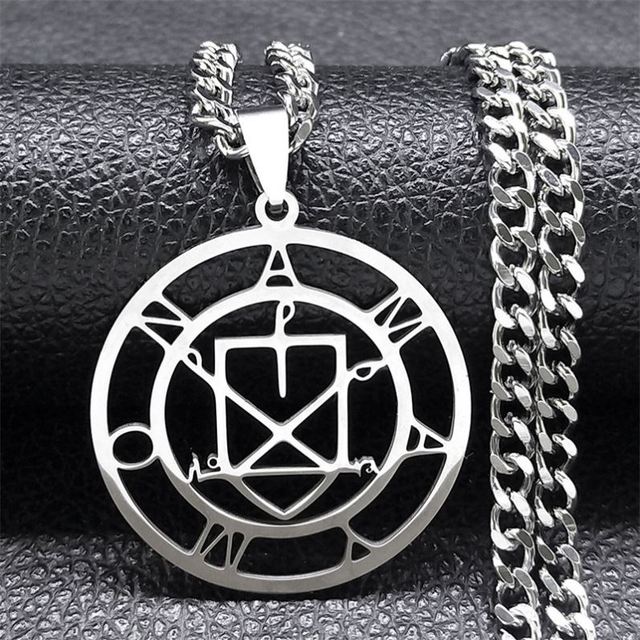 The Seals of Amaymon Key of Solomon Necklace for Women Men Stainless Steel Silver Color Demon Pendant Necklace Jewelry