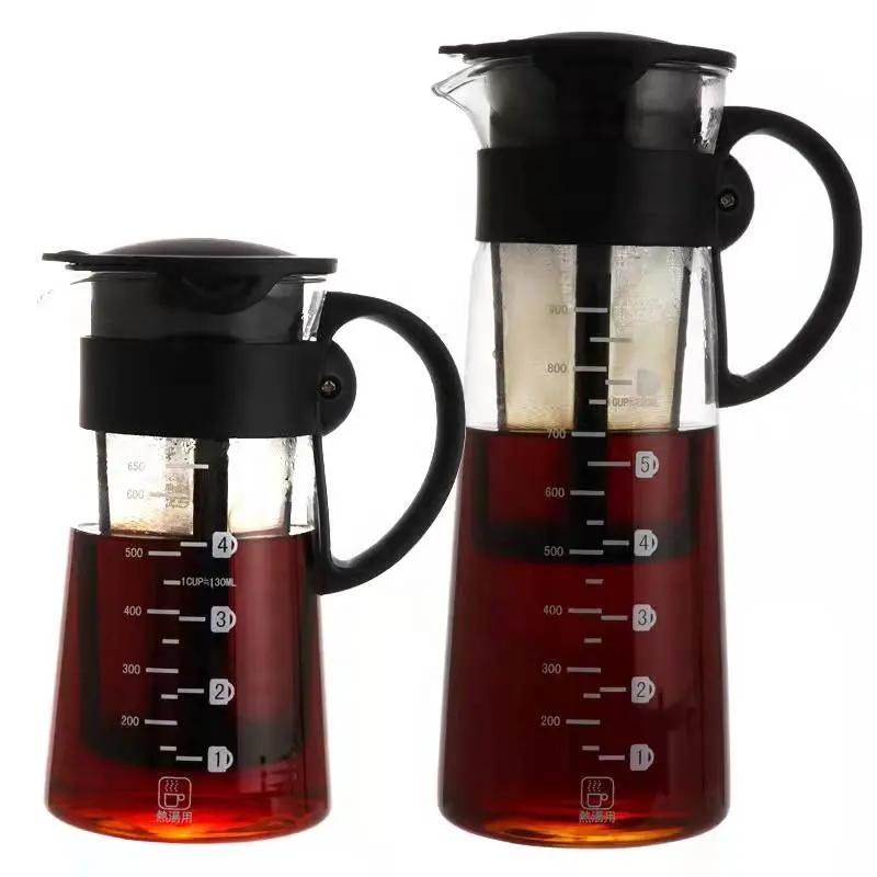 Popolare macchina per caffè ghiacciata ermetica a freddo 650ml 900ml vetro borosilicato tè bollitore per caffè con linea di misurazione