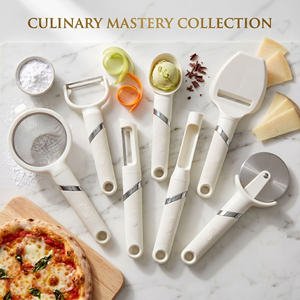 Ensemble de 7 ustensiles de cuisine blanc crème, écologiques, sans BPA, compatibles lave-vaisselle, comprenant un coupe-pizza, une cuillère à glace et un éplucheur, pour une maison esthétique - Product Image 1