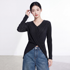 เสื้อเชิ้ตผู้หญิงสไตล์มินิมอล แขนยาว สีพื้น ผ้าโพลีเอสเตอร์ ทรงหลวม จีบพลีท ดีไซน์วินเทจทันสมัย แบบอิสเซ มิยาเกะ - Product Image 3