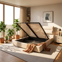 Cadre de lit réglable minimaliste Japandi en rotin, taille Queen/King, pour petit espace, appartement, chambre à coucher