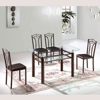 Nouveau design en verre trempé transparent ensembles de salle à manger chaise en cuir PU pour plusieurs options NYKD-A008-B018