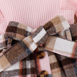 Ropa Infantil sin Impuestos en EE. UU., Conjunto de Dos Piezas para Niñas, Primavera-Otoño, Top Rosa de Manga Larga y Falda a Cuadros - Product Image 6