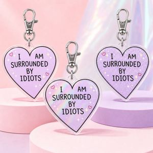 Llavero Personalizado con Frase Relacionable: Estoy Rodeado de Idiotas, Charm de Corazón Morado, Venta al por Mayor - Product Image 4