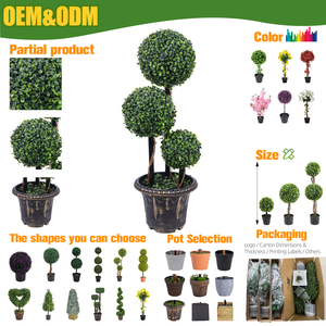 RUOPEI Arbre artificiel <span class=keywords><strong>en</strong></span> bois-plastique écologique, durable et résistant aux UV, type Milan Topiary, à trois boules, <span class=keywords><strong>en</strong></span> <span class=keywords><strong>pot</strong></span> pour - Product Image 2