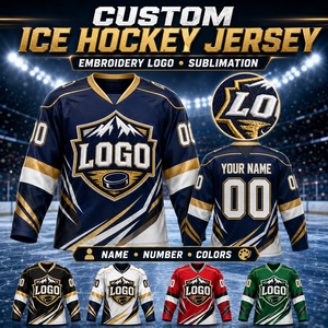 Maillot de hockey sur glace personnalisé avec logo brodé, sublimation, uniforme d'équipe, manches longues, col en V, t-shirt de sport avec logo - Product Image 1