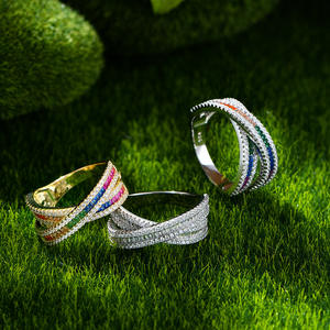 Ювелирные изделия SPJ Luxury Wholesale: кольца для помолвки из серебра 925 пробы с позолотой 14K, кубическим цирконием и дизайном в форме креста <span class=keywords><strong>X</strong></span>-образной формы. - Product Image 4