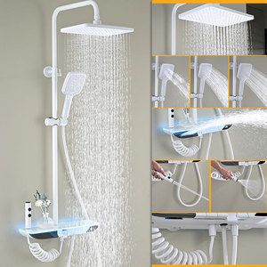 White Thermostatic Rain Shower Set With Led Light And Handheld Spray For Bathroom Modern Design - Product Image 1