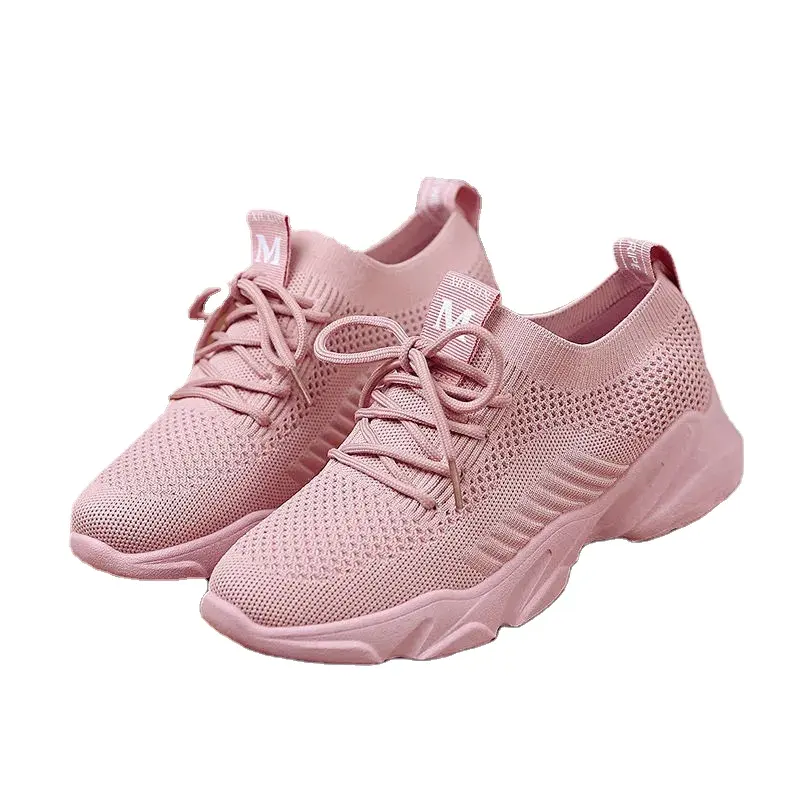 Spring Summer Shoe Walking Style Shoes Sneakers RTS Women's Fashion Casual Running Sports Fly Weave Flat Rib Mouth Women PVC