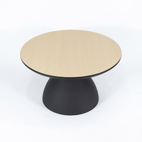 Table d'appoint ronde en placage de bois MDF, piétement en fer noir mat en forme d'ampoule, table basse