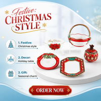 Conjunto de Louças de Cerâmica de Natal Luxuoso com Alças Douradas e Padrão de Árvore Festiva, Perfeito para Jantares de Fim de Ano ou Presentes