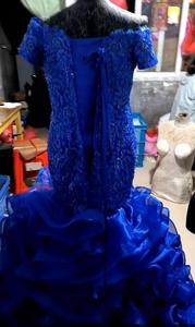 2024 Stunning Off Shoulder Short Sleeve African Blue Mermaid <strong>Wedding</strong> <strong>Dress</strong> Cascading Ruffles Beaded Lace Plus <strong>Size</strong> Bridal Gown - Product Image 4