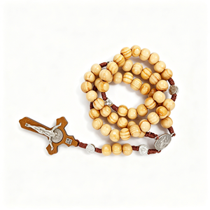 Rosario Cattolico in Legno a 59 Grani con Crocifisso di San Benedetto, Collana di Preghiera in Legno di Pino e Ulivo per il Culto Religioso, da Appendere a Parete - Product Image 3