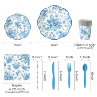 Ensemble de vaisselle jetable bleu floral de qualité supérieure pour mariage, fête prénuptiale, anniversaire