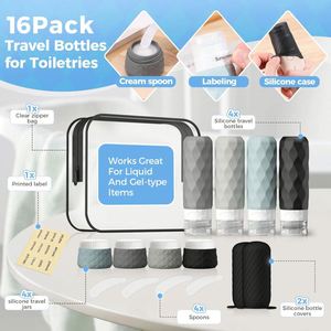 Kit de toilette rechargeable avec logo personnalisé OEM, ensemble de flacons en silicone de taille approuvée avec étui, kit de flacons de voyage anti-fuite - Product Image 3