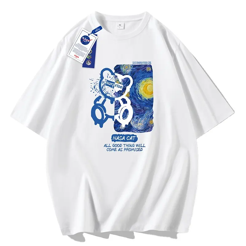 夏のトレンドのためのヘビーコットン多目的半袖のNASAプリントメンズTシャツ