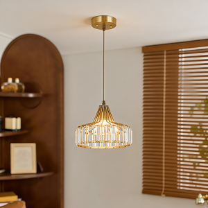 Copper Round Crystal Pendant <b>Light</b> Gold Metal Cage Modern Glow for <b>Dining</b> Area and Kitchen Decorative Lighting - Product Image 1