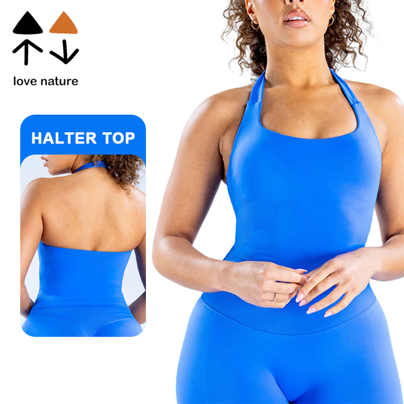 Wholesale Women's Halter Neck Beauty Back Yoga Top Nylon Spandex Padded Outdoor Sports Fitness Sports Bra