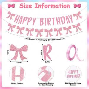 Dulce lazo rosa tema Feliz cumpleaños Banner remolino colgante guirnalda foto accesorios para niños niña cumpleaños Baby Shower fiesta Decoración - Product Image 6