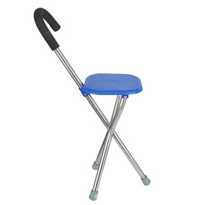 Stainless Steel <b>Folding</b> Cane With <b>Stool</b> Tripod Walking Aid For Elderly 85cm Length Convenient Hiking Stick - Product Image 3