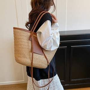 Sac de plage en paille grande capacité, sac à bandoulière tressé à la main, polyvalent pour les vacances à la mer et l'été - Product Image 5