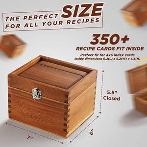 Organisateur à double compartiment en bois d'acacia, boîte à cartes de recettes 100 4x6, boîte cadeau pour comptoir de cuisine, forme rectangulaire - Product Image 4