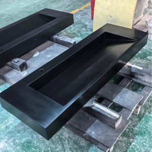Vasque <span class=keywords><strong>en</strong></span> résine de <span class=keywords><strong>pierre</strong></span> à surface solide de couleur <span class=keywords><strong>noire</strong></span>, design populaire, taille personnalisée, vasque à poser pour salle de bain - Product Image 1