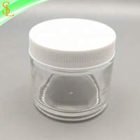 Pot en verre transparent vide de 2 oz (60 ml) avec bouchon à vis en plastique blanc nervuré, sérigraphie givrée pour crème pour le visage et crème de soin de la peau
