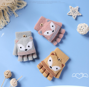 Enfants de Filles moitié doigt flip tricot cartoon chaud rosée doigt gants d'hiver de Garçon mignon renard motif gants pour 5-10 âge - Product Image 2