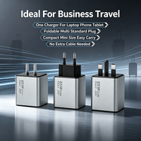 Chargeur mural GaN 65W en promotion avec câble Type C rétractable intégré, affichage numérique intelligent, 3 ports PD QC, charge rapide, prises US EU UK
