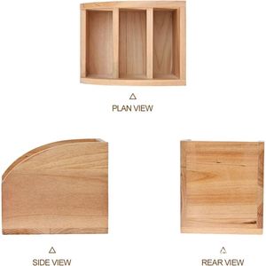 Caja de almacenamiento de escritorio de madera maciza con divisiones, organizador rectangular para suministros de oficina y control remoto - Product Image 5