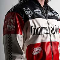 Blouson en cuir zippé pour homme, style motard, avec logo OEM personnalisé, appliqué brodé et patchs, col montant, design Speed Racer