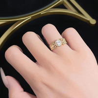 Anello da donna con diamante ovale artistico a 4 griffe in oro giallo 18K, con diamante coltivato in laboratorio, fascia per anello con diamante coltivato in laboratorio