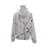 Sweat à capuche surdimensionné OEM personnalisé, blanc épais, imprimé intégral style grunge à traits de pinceau ton sur ton, avec cordon de serrage et poche kangourou