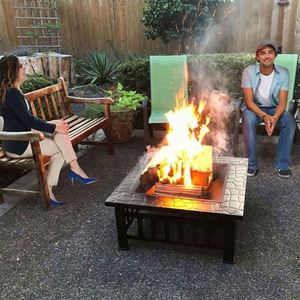 Outdoor Metal Square <b>Table</b> Backyard Patio Garden Stove Wood Burning Brazier <b>Fire</b> <b>Pit</b> <b>With</b> Spark Screen - Product Image 6