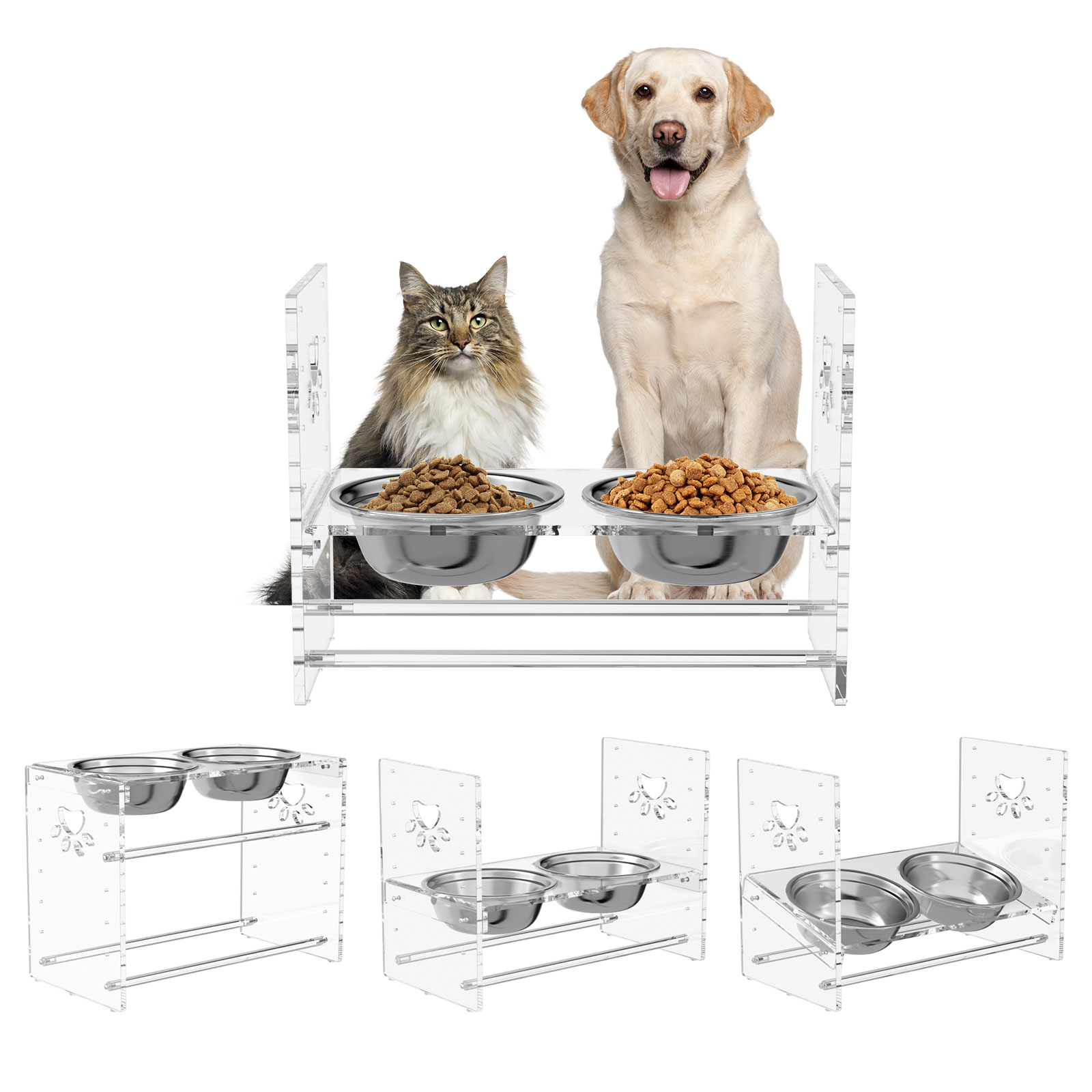 Оптовая продажа, прочная регулируемая съемная миска для собак пищевого класса, акриловая двойная миска для домашних животных с акриловой подставкой