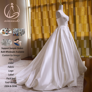 Vestido <span class=keywords><strong>de</strong></span> <span class=keywords><strong>Novia</strong></span> Corte A <span class=keywords><strong>de</strong></span> Satén con Flores 3D Hechas a Mano, Encaje con Cuentas, Cola Capilla, Color Marfil, para Madre <span class=keywords><strong>de</strong></span> <span class=keywords><strong>la</strong></span> <span class=keywords><strong>Novia</strong></span>, Tallas Grandes, Personalizado, Venta al por Mayor - Product Image 2