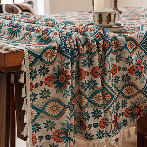 Nappe rectangulaire imprimée florale style bohème vintage, décoration ethnique pour la maison, housse de table anti-poussière lavable pour cuisine et salle à manger - Product Image 5