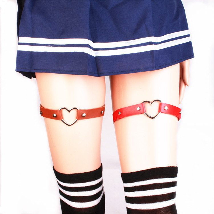 Leather Leg Garter Leather Heart Garter Punk Goth Heart Round Pu Leather  Elastic Garter Leg Thigh Ring
