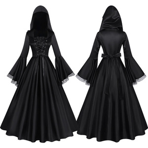 Vestido <span class=keywords><strong>de</strong></span> Halloween, <span class=keywords><strong>disfraz</strong></span> <span class=keywords><strong>de</strong></span> <span class=keywords><strong>bruja</strong></span> negra, <span class=keywords><strong>disfraz</strong></span> <span class=keywords><strong>de</strong></span> novia fantasma, vestido con capucha <span class=keywords><strong>para</strong></span> mujer, vestido medieval, vestido largo gótico, ropa europea - Product Image 1