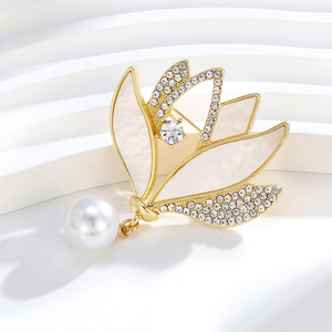 Bauhinia Flower Fancy Zircon Plated Gold Alloy Channel Set Corsage Pin Women's <b>Wedding</b> Engagement Party Gift <b>Accessories</b> - Product Image 3