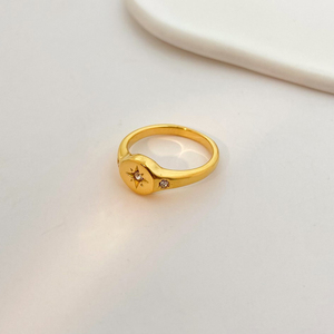 PVD 18K verguld roestvrijstalen ring, niet-verblekende zirkoon ingelegd met drie stenen, groothandel - Product Image 4