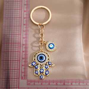 Commercio all'ingrosso Retro Fatima <span class=keywords><strong>Hamsa</strong></span> gocciolante olio di metallo portachiavi smalto portachiavi blu del demone fortunato khamsah portachiavi borsa ciondolo borsa - Product Image 6